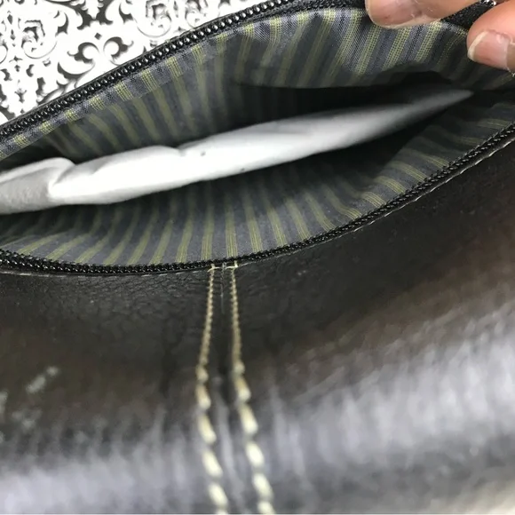 NWT : Fossil : black genuine leather classic ‘midway u zip’ utility bag handbag - Picture 5 of 10